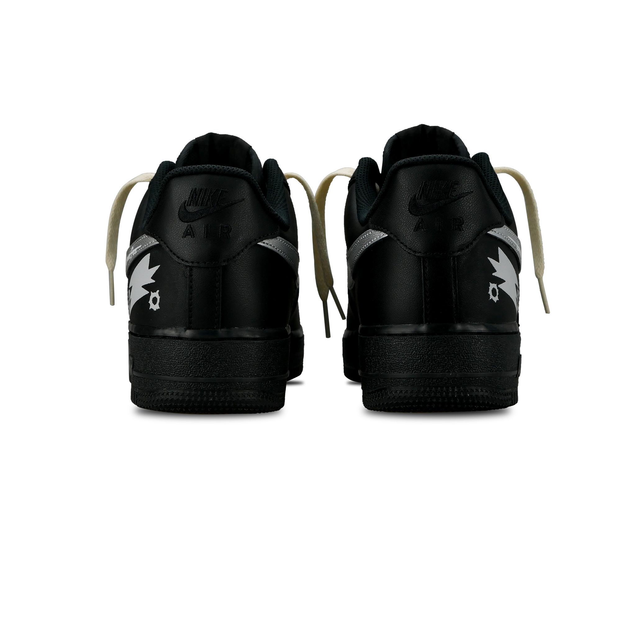 Nike Air Force 1 07 Triple Black, Peace And Love Low top Skateboard Shoes Unisex Black Silver