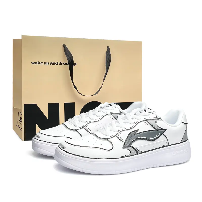 Li Ning Floating Boat Abrasion Resistant Lightweight Low top Skateboard Shoes Unisex White Blue