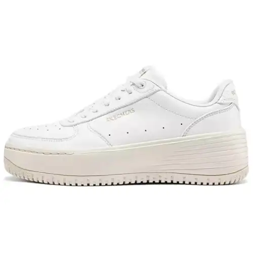 Skechers Court Classics Cushioning Breathable Support Height Increasing Low top Skateboard Shoes Women's White Beige