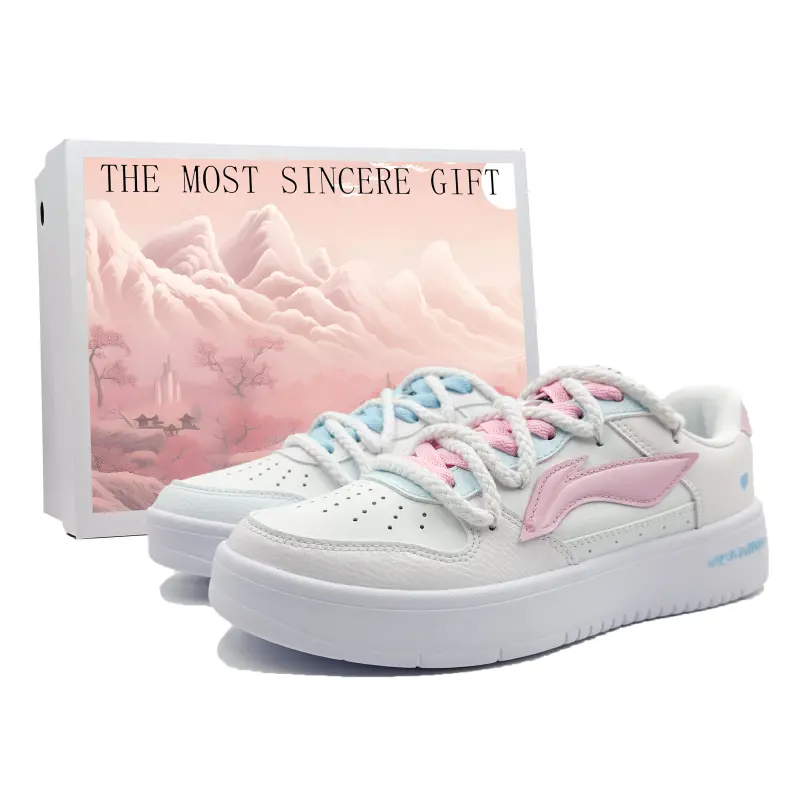 LiNing Pontoon Boats Slip Resistant, Abrasion Resistant, Breathable Low Top Skateboard Shoes Men's Pink Blue Mismatched