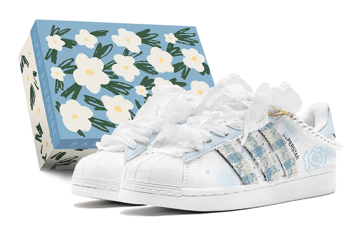 Adidas Originals Superstar 2 Shell Head, Small Fragrance Flower Low top Casual Skate Shoes Unisex Blue