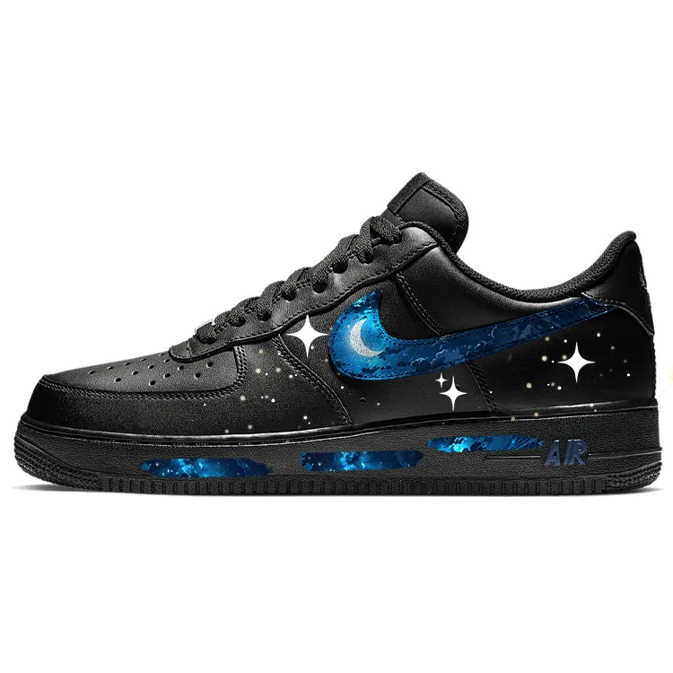 Nike Air Force 1 Dark Blue, Aqua Starry Sky Slip Resistant Cushioning Low top Skateboard Shoes Unisex Black