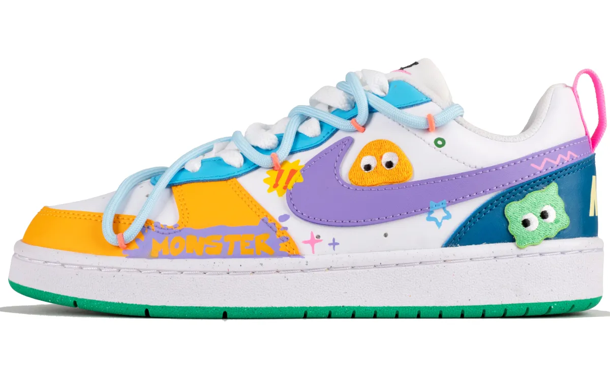 Nike Court Borough Cute Graffiti, Multicolor Candy Red Eye Low top Skateboard Shoes GS Yellow Purple