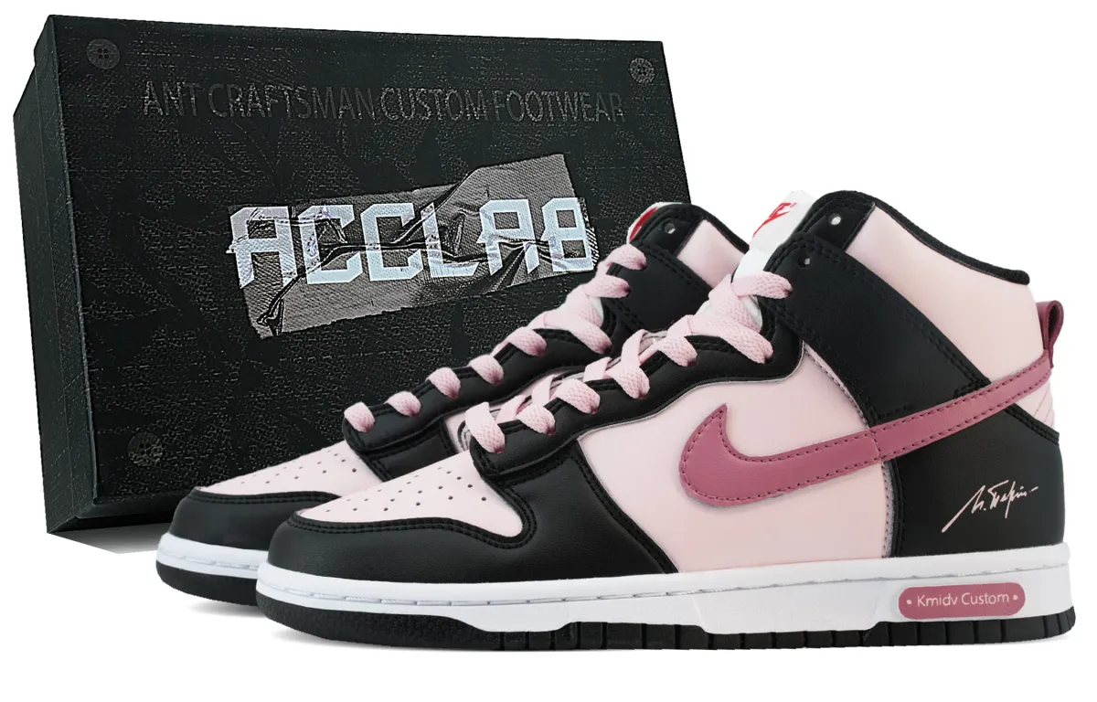 Nike Dunk Slip Resistant Abrasion Resistant High top Skateboard Shoes Women's Black Pink