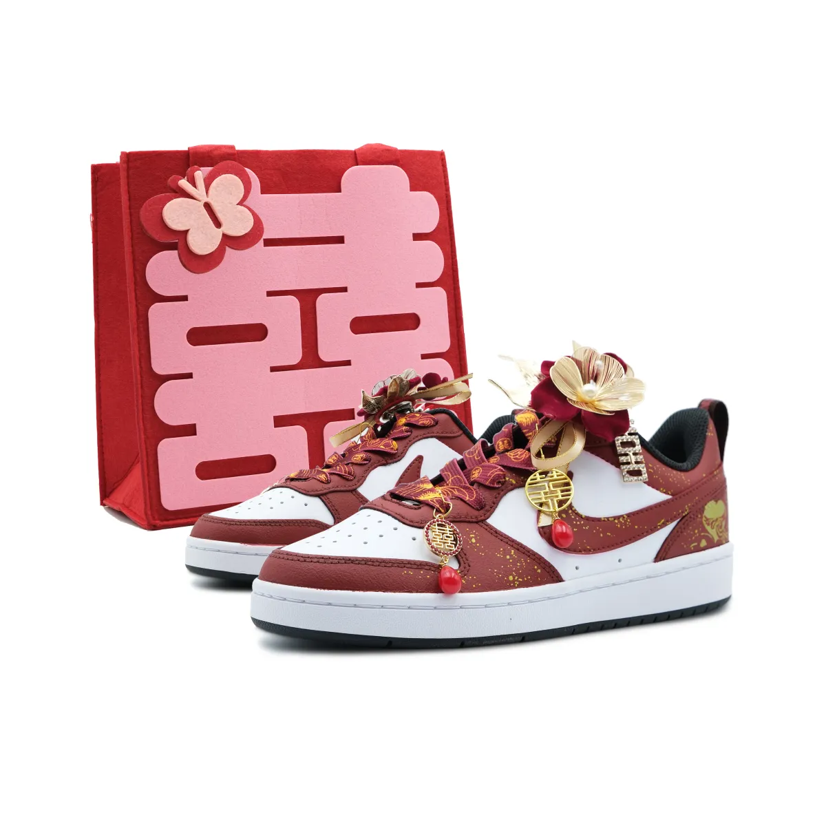 Nike Court Borough Synthetic Leather Slip Resistant Cushioning Low top Skateboard Shoes Women's Red