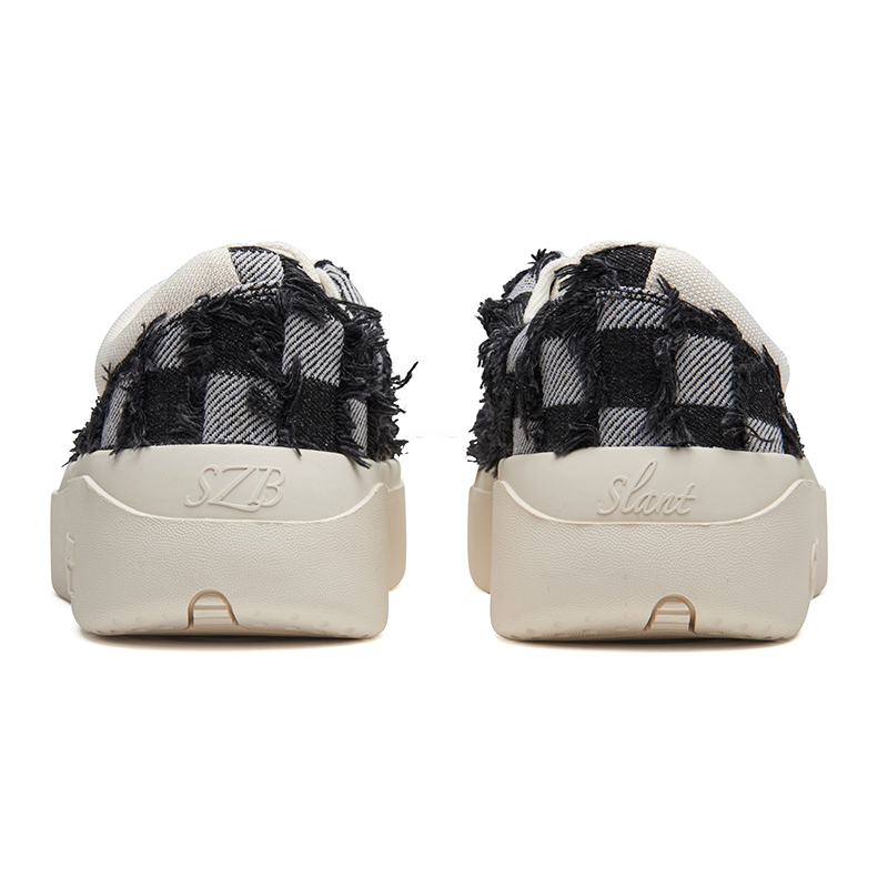 Senzubean Slant Era Cao Fang Black Plaid Fringe Casual Shoes Denim Slip Resistant Cushioning Abrasion Resistant Low top