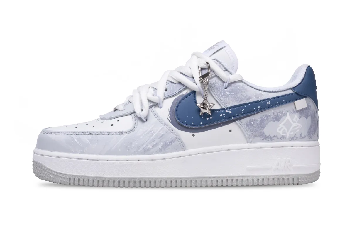 Nike Air Force 1 Starry Night Slip Resistant Low top Skateboard Shoes Men's White Blue
