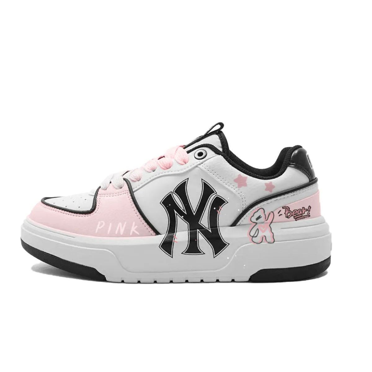 MLB Chunky Liner PINK BEAR Pu Lightweight Coverage Low top Skateboard Shoes Unisex White Black Pink