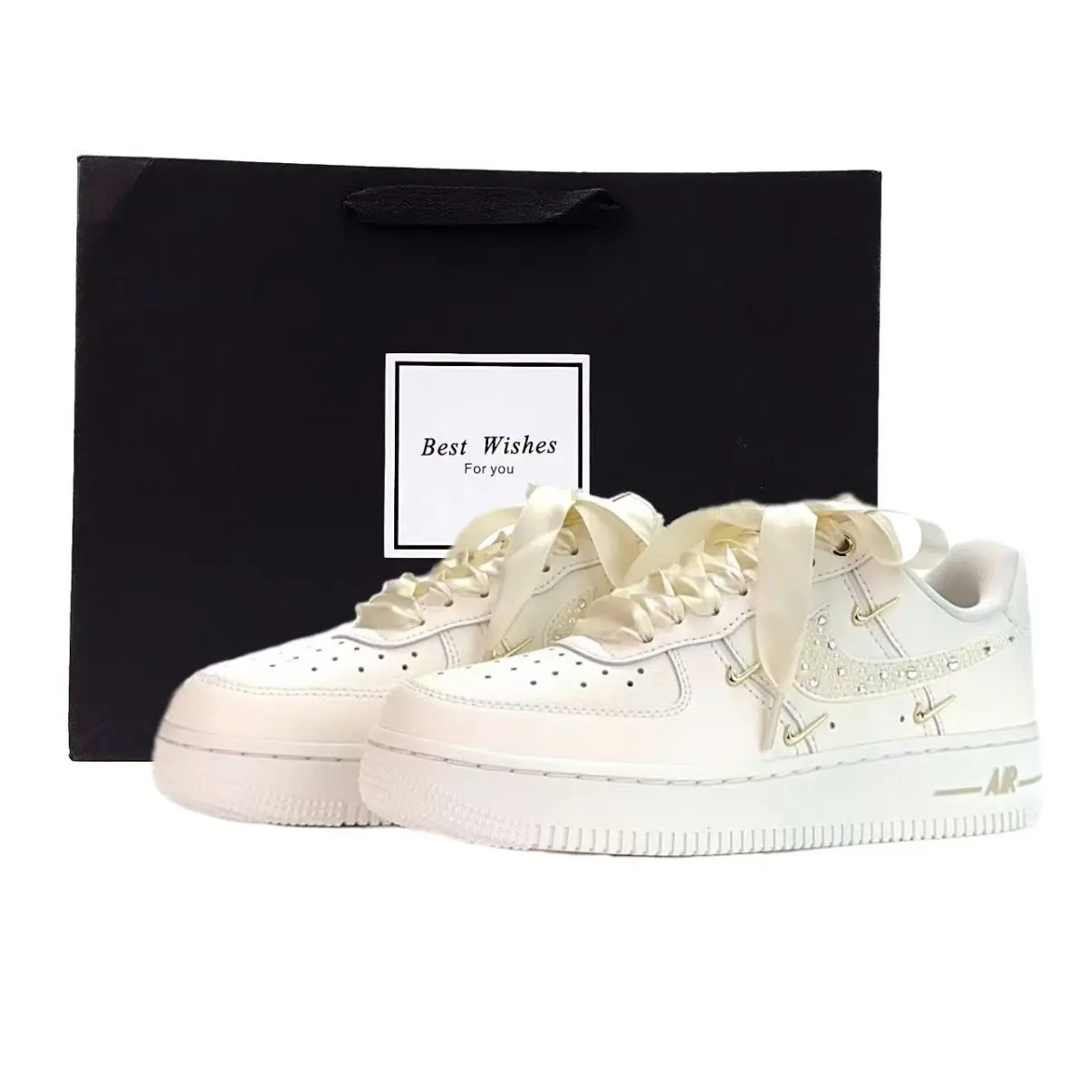 Nike Air Force 1 White Gold Dreamy Low top Skateboard Shoes Unisex Ecru