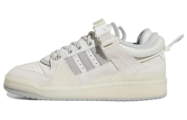 Adidas Originals x Bad Bunny FORUM Bad Bunny Leather Abrasion Resistant Low top Skateboard Shoes Unisex White Rice Gray