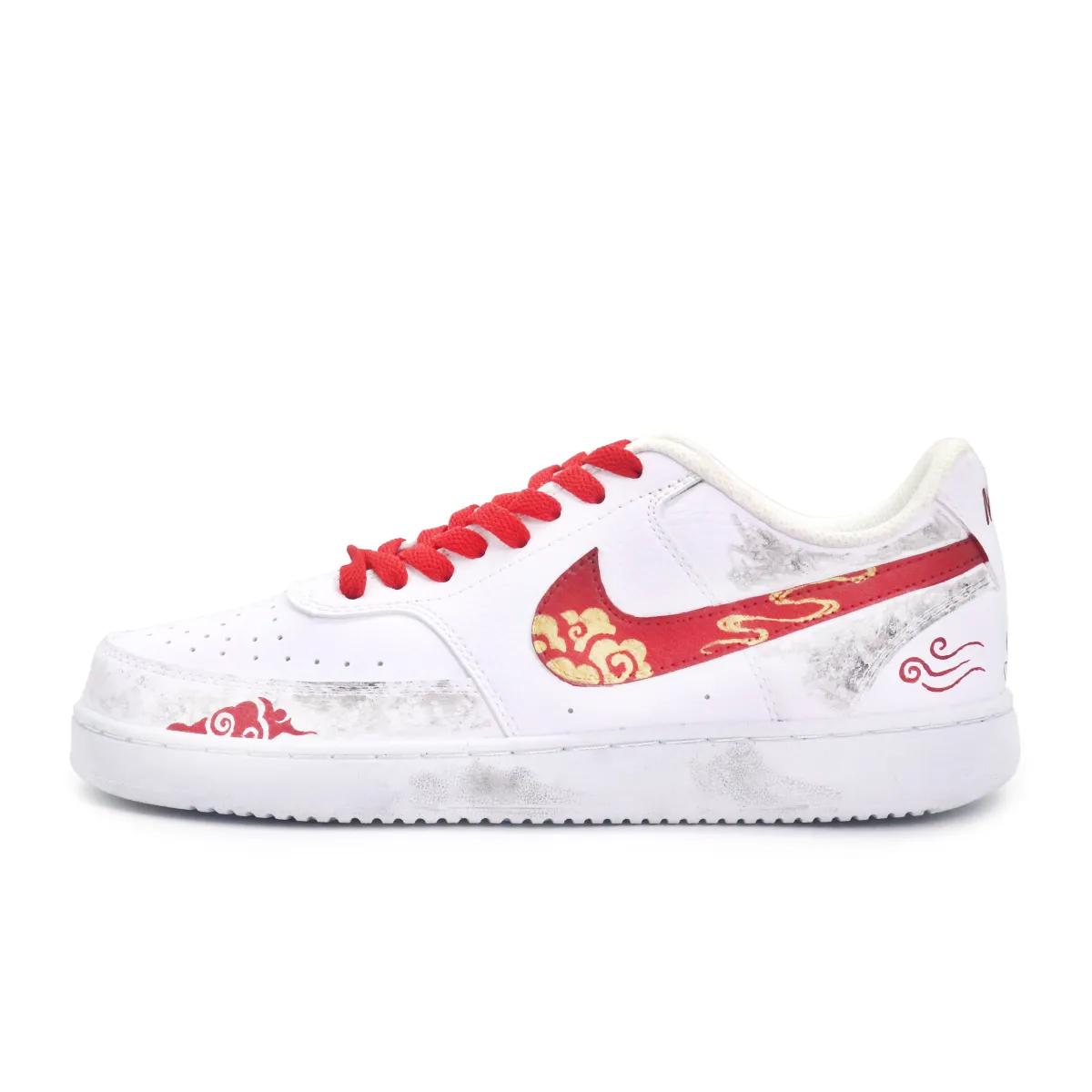 Nike Court Vision Lightweight And Breathable Low top Skateboard Shoes Men's White Red Gold