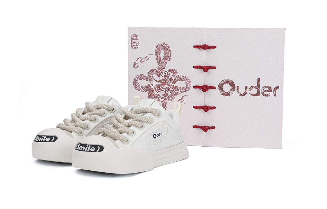 Ouder Smiler Classic Trendy Vintage Height Increasing Low top Canvas Skateboard Shoes Unisex Ecru