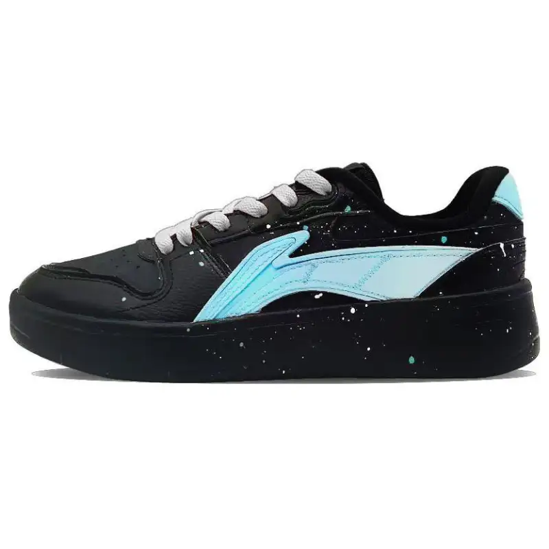 Li Ning Coverage Slip Resistant And Abrasion Resistant Low top Skateboard Shoes Men's Black Cyan
