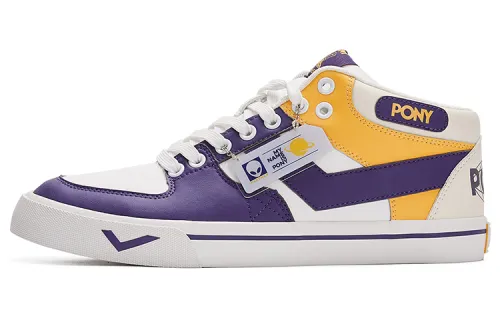 Pony Atop Mid top Skateboard Shoes Unisex White Purple Yellow