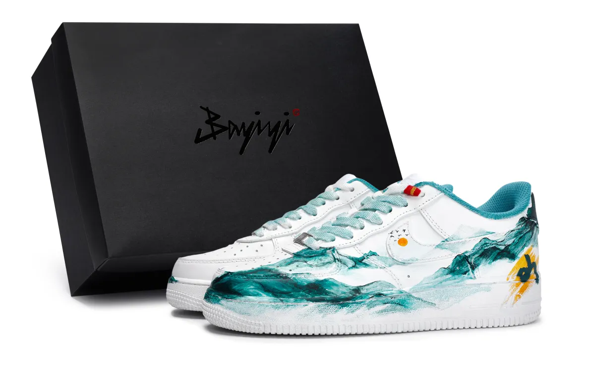 Nike Air Force 1 A Thought Of Guan Mountain Low top Skateboard Shoes Unisex White Blue Orange