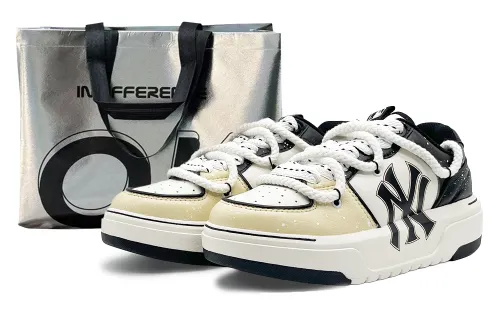 MLB Chunky Liner Pu Abrasion Resistant Height Increasing Low top Skateboard Shoes Unisex White Black