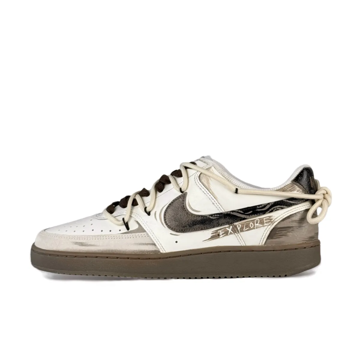 Nike Court Vision Beige Brown Trace Synthetic Leather Abrasion Resistant Low top Skateboard Shoes Men's Brown White