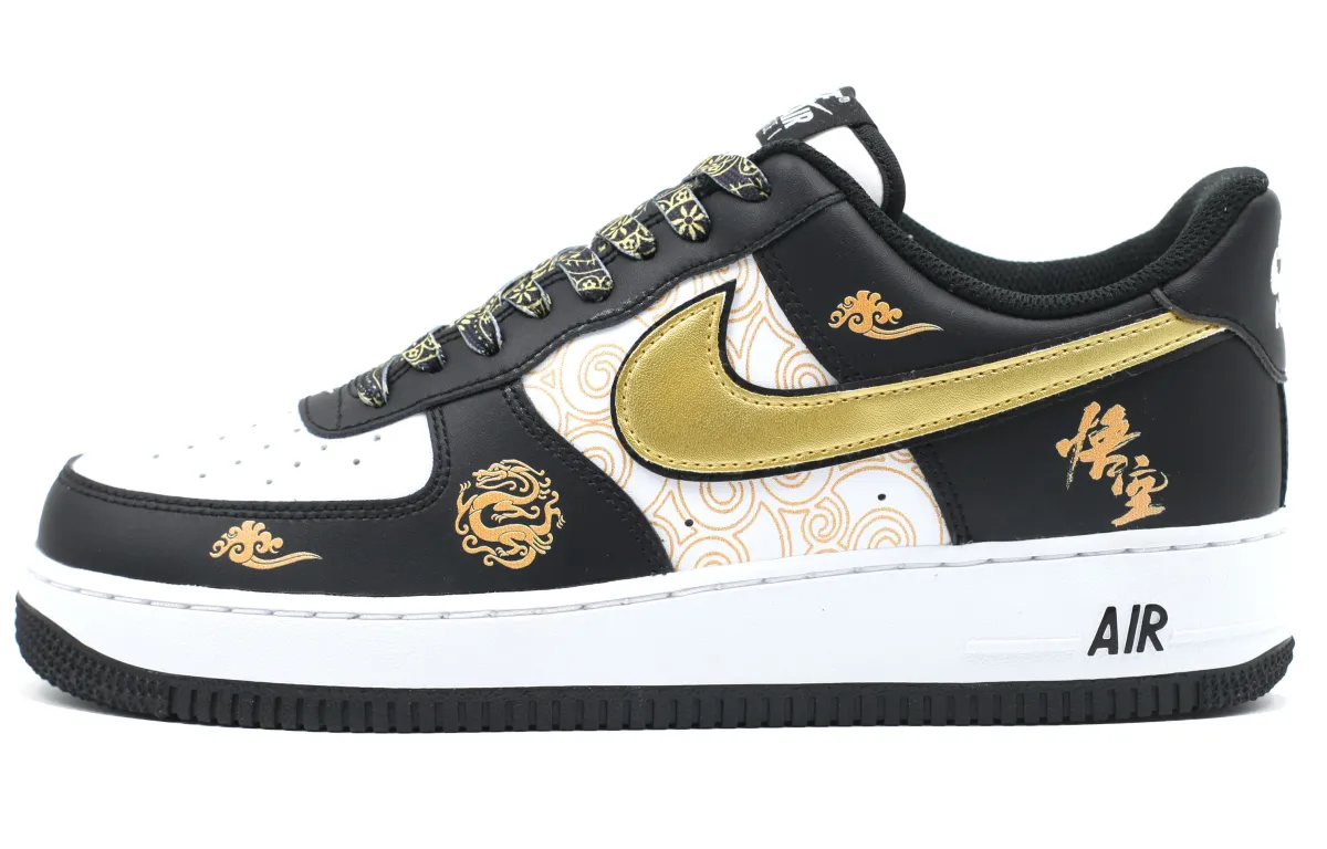 Nike Air Force 1 'Panda' Black Myth Slip Resistant Abrasion Resistant Low top Skateboard Shoes Unisex Black Gold