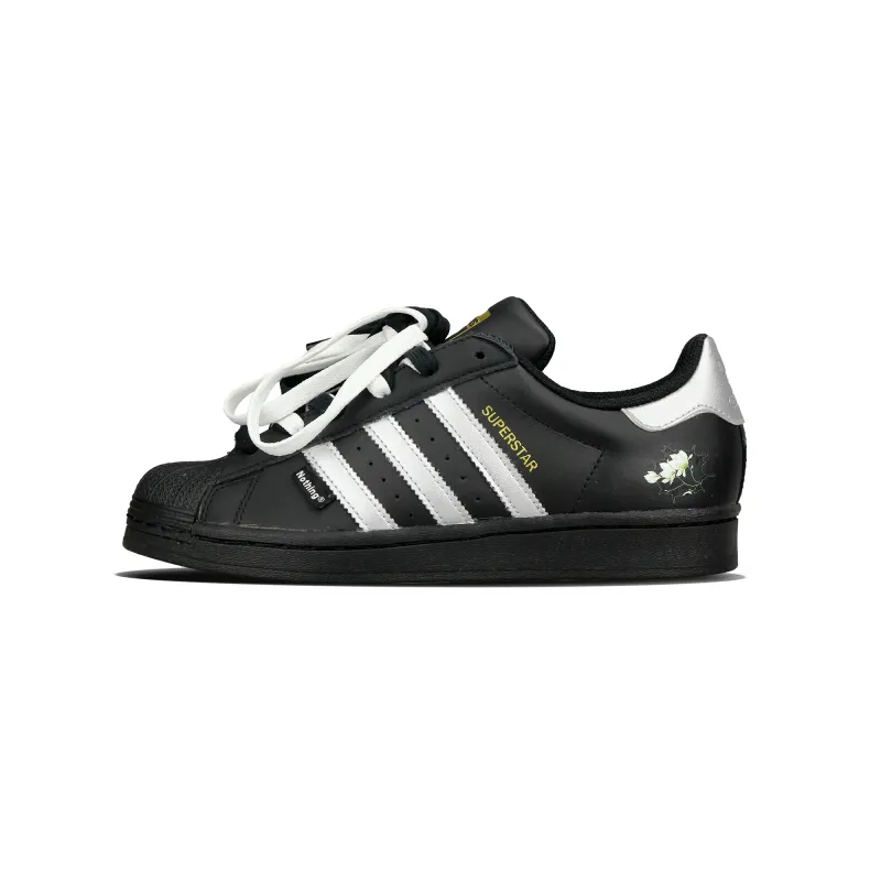 Adidas Originals SUPERSTAR Shell Head, Love And Peace, Rose Of Damascus Low top Skateboard Shoes Unisex Black Silver
