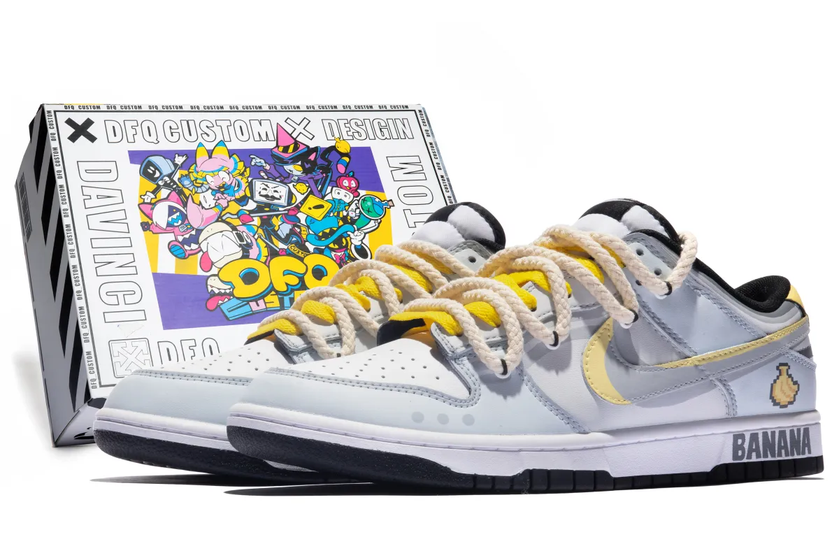 Nike Dunk Skateboard Shoes Men's Blue White Yellow Special Shoe Box