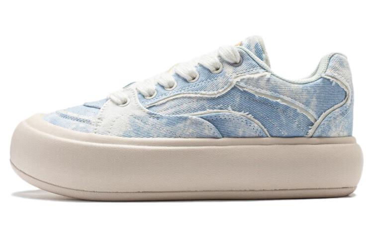 Li Ning Cream Puff Platform Slip Resistant Low top Skateboard Shoes Women's Denim Sky Blue