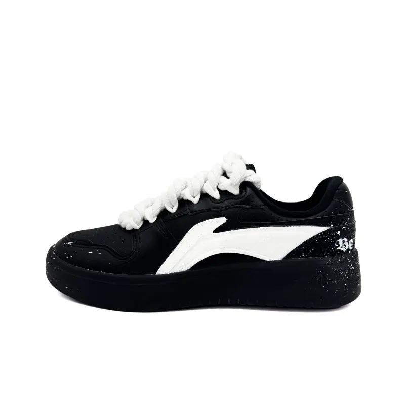 Li Ning Coverage Slip Resistant And Abrasion Resistant Low top Skateboard Shoes Men's Black White