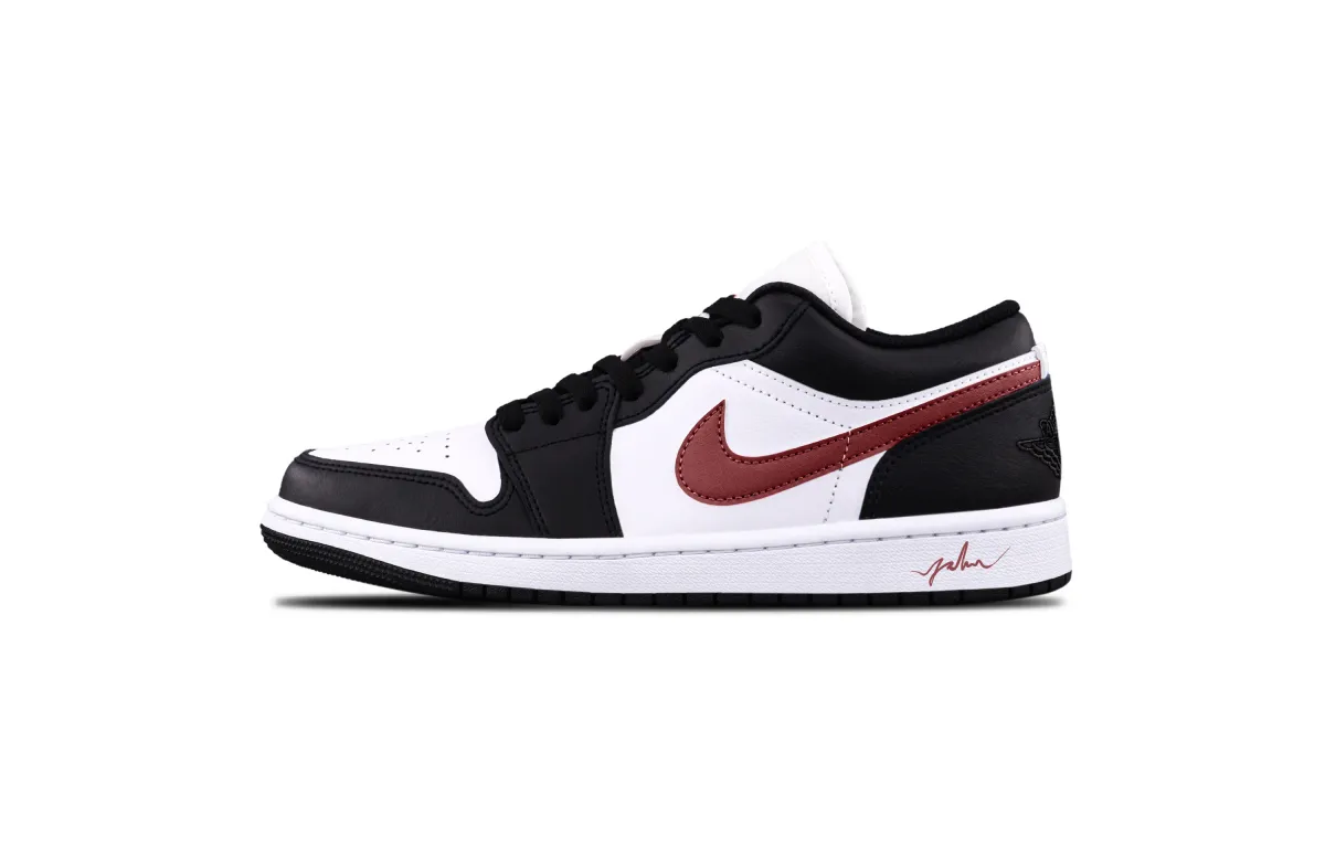 Jordan Air Jordan 1 Burgundy Leather Cushioning, Wear Resistant Low top Skateboard Shoes Unisex Black Red