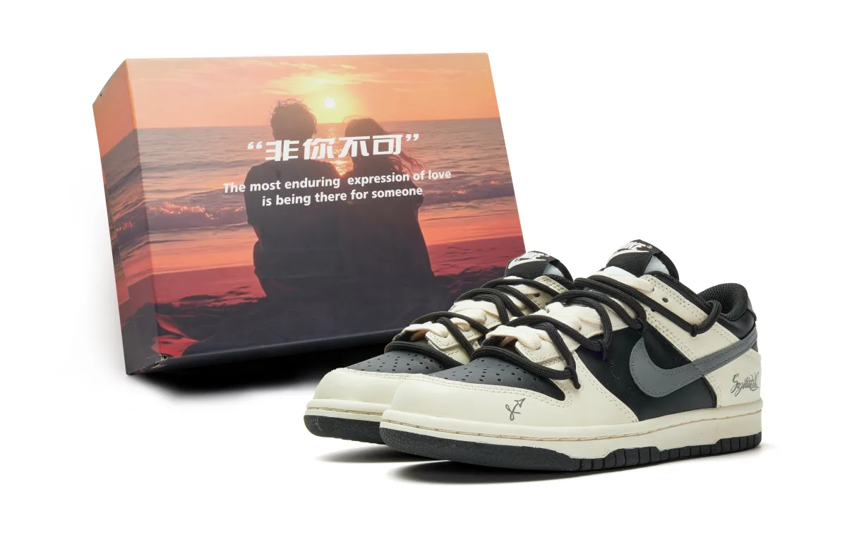 Nike Dunk Abrasion Resistant Low top Skateboard Shoes Unisex Beige Gray Black