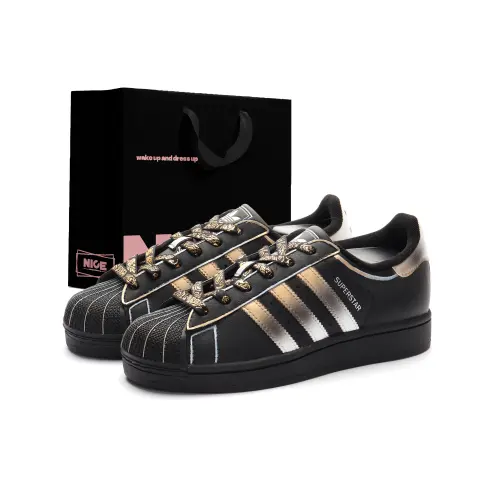 Adidas Originals SUPERSTAR Wear resistant And Lightweight Low top Skateboard Shoes Unisex Black Gold