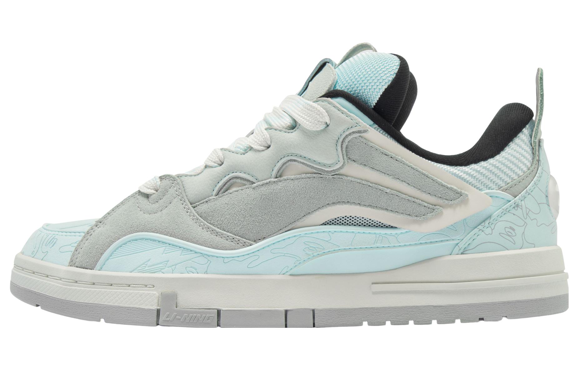 Aape x Li Ning Wave Comfortable And Trendy Slip Resistant Abrasion Resistant Low top Skateboard Shoes Women's Gray Blue