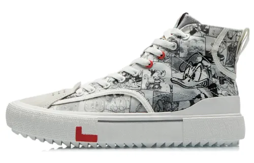 Disney X Li Ning Disney Skateboard Shoes Men's High Top Antarctic Gray/Black/White