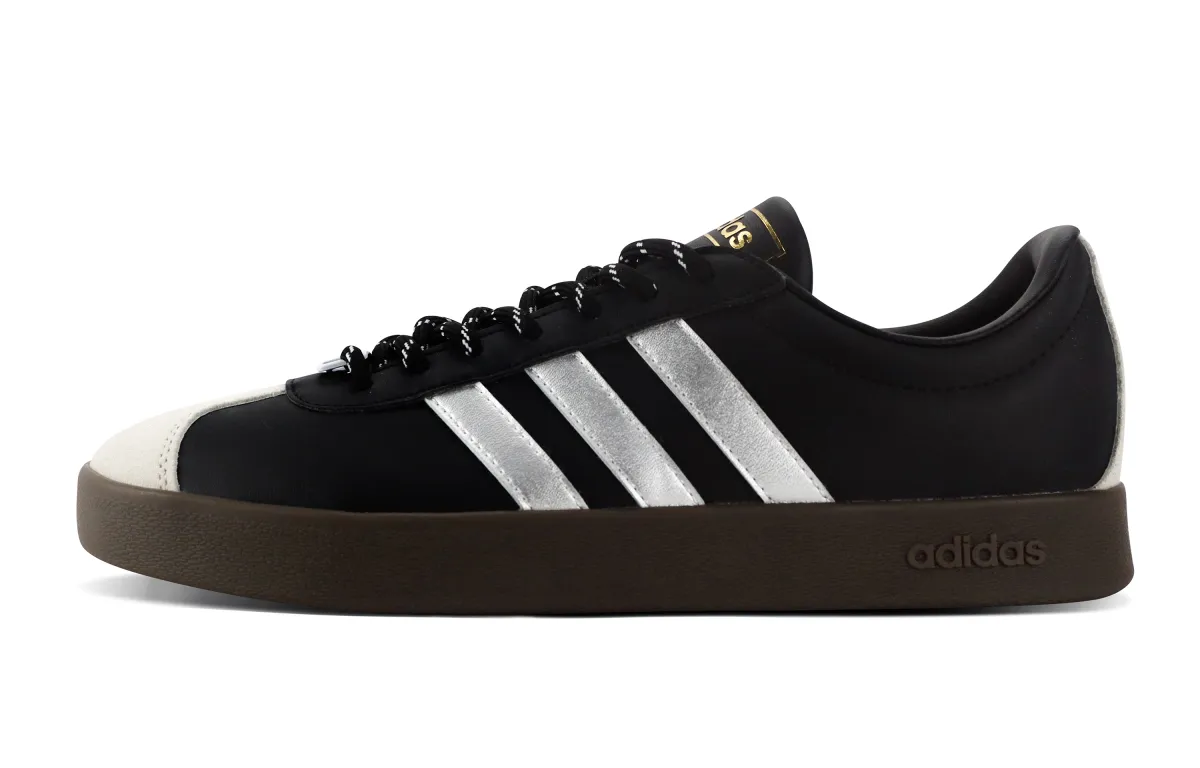Adidas VL COURT 2.0 Slip Resistant, Abrasion Resistant, Lightweight Low top Skateboard Shoes Unisex Black Silver