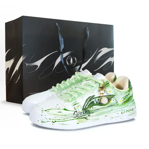 Li Ning Floating Boat Slip Resistant Cushioning Abrasion Resistant Low top Skateboard Shoes Unisex Green White