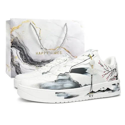 Anta Easy Slip Resistant Lightweight Height Increasing Low top Skateboard Shoes Unisex White Black