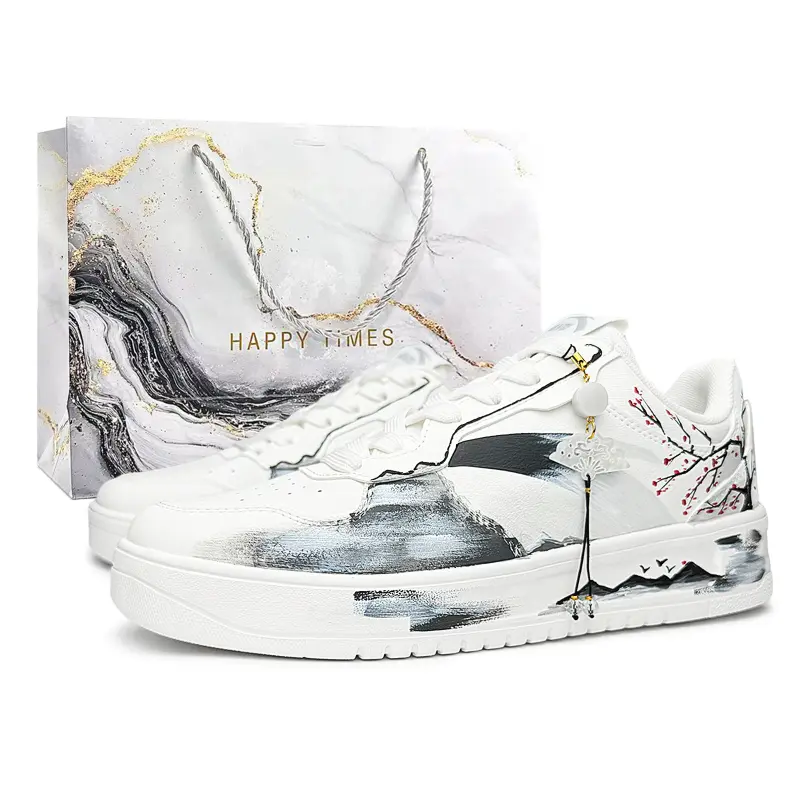 Anta Easy Slip Resistant Lightweight Height Increasing Low top Skateboard Shoes Unisex White Black