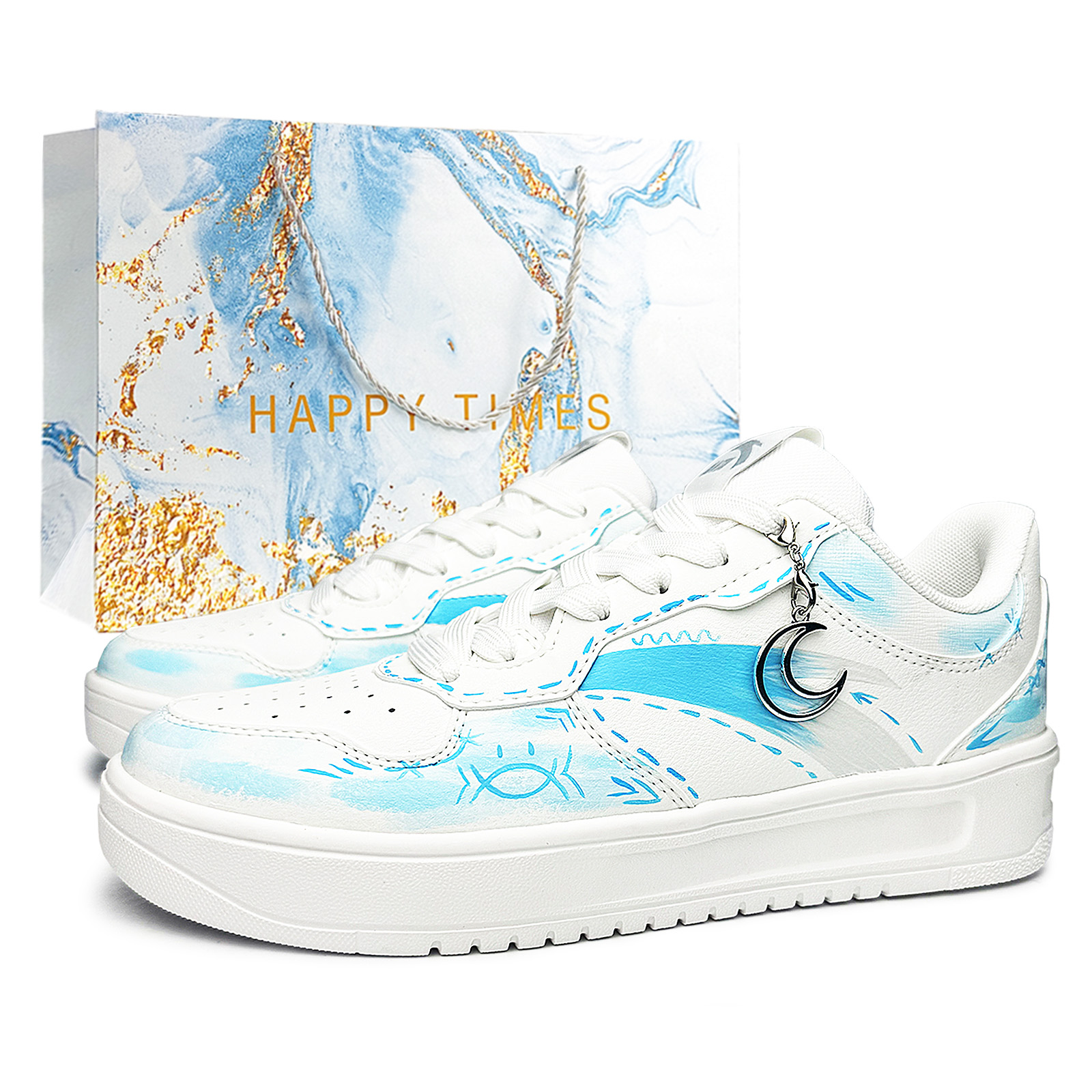 Anta Easy Synthetic Leather Slip Resistant Lightweight Height Increasing Low top Skateboard Shoes Unisex White Blue