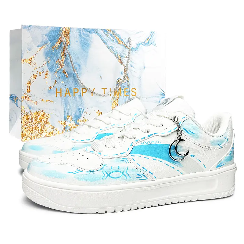Anta Easy Synthetic Leather Slip Resistant Lightweight Height Increasing Low top Skateboard Shoes Unisex White Blue