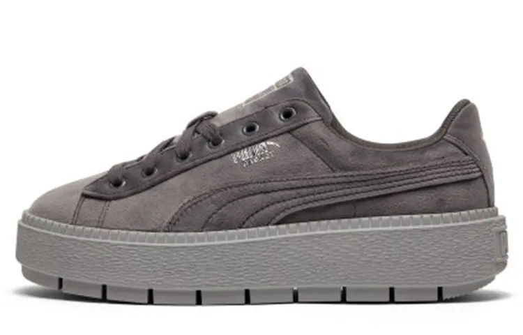 PUMA Platform Trace V Textile, Leather Abrasion Resistant Lightweight Low top Skateboard Shoes Women's Gray