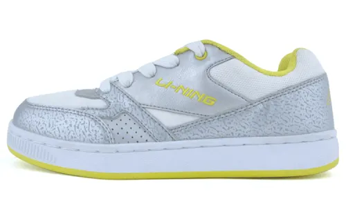 Li Ning Skateboard Shoes Women's Low Top Silver White/Yellow