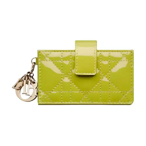 DIOR Lady Dior Wicker Pattern Patent Leather, Cow Leather Card Holder Women's Green Yellow