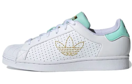 Adidas Originals Superstar Collection Synthetic Leather Low top Skateboard Shoes Women's White Light Green