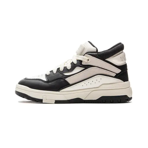 Li Ning Wave MID FLEECE Thermal Slip Resistant And Abrasion Resistant Mid top Skateboard Shoes Women's Black White
