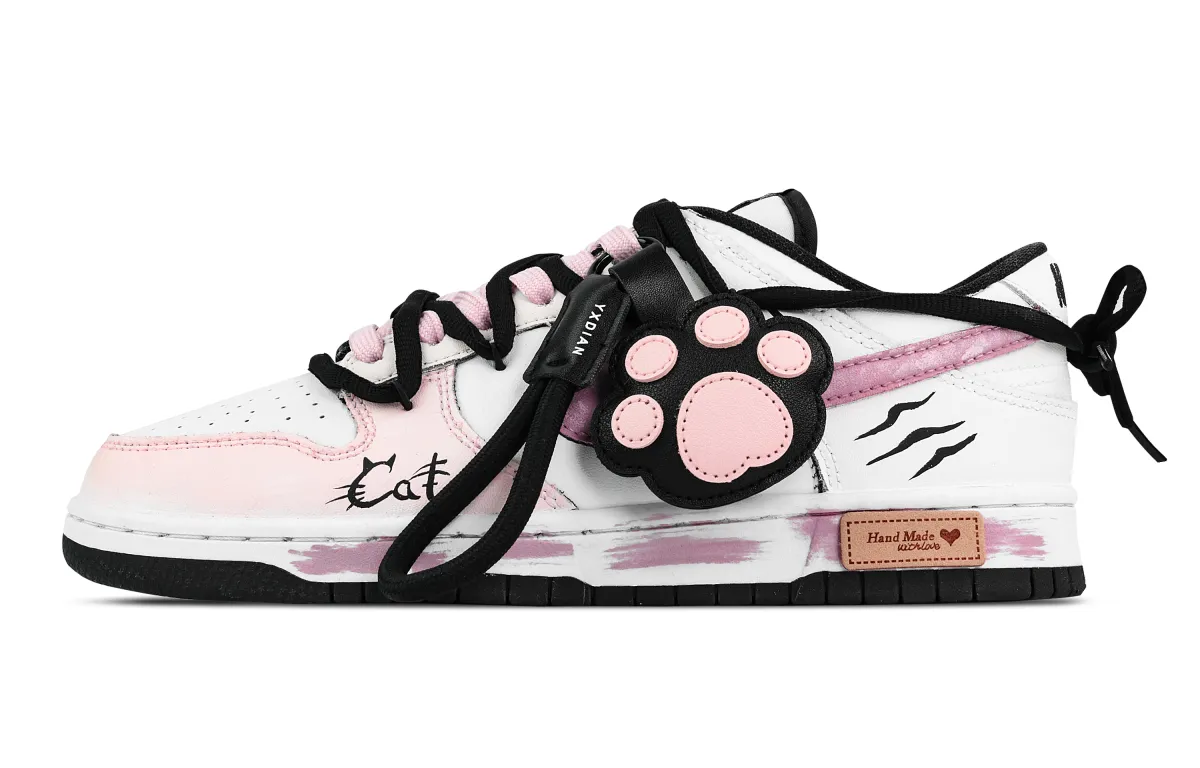 Nike Dunk Cat Paw Journal Abrasion Resistant Low top Skateboard Shoes Unisex Pink White