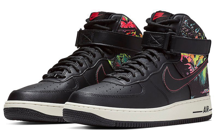 Мужские высокий кеды Nike Air Force 1 Black Floral (черные) — Чёрный — фото 3