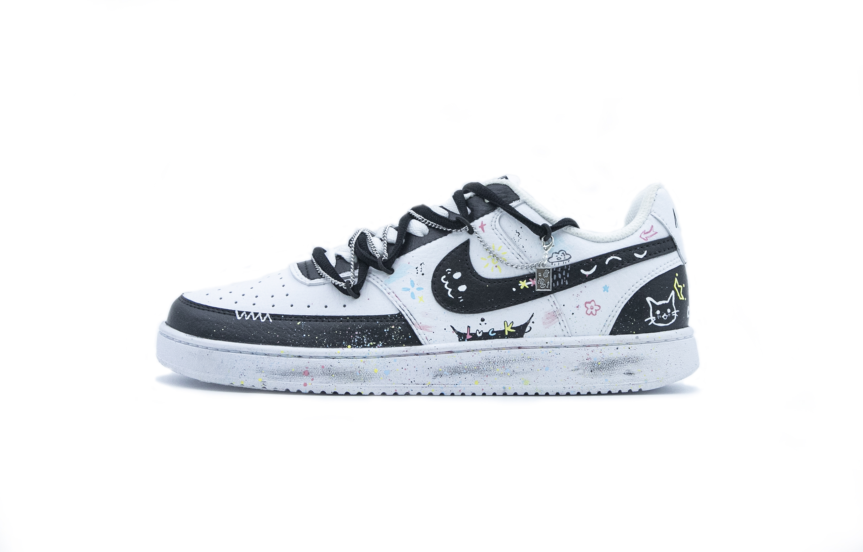 Nike Court Vision 1 Skateboard Shoes Women's Low Top Black/White