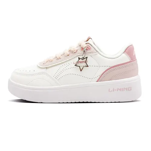 Li Ning Sourdough Abrasion Resistant Lightweight Height Increasing Low top Skateboard Shoes Women's Pink White