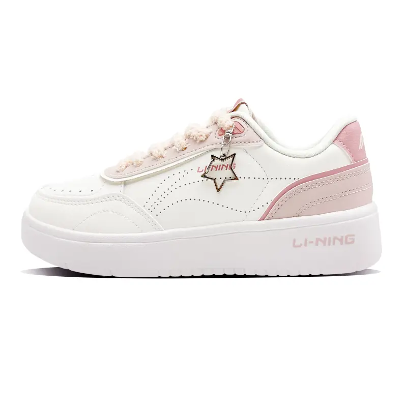 Li Ning Sourdough Abrasion Resistant Lightweight Height Increasing Low top Skateboard Shoes Women's Pink White