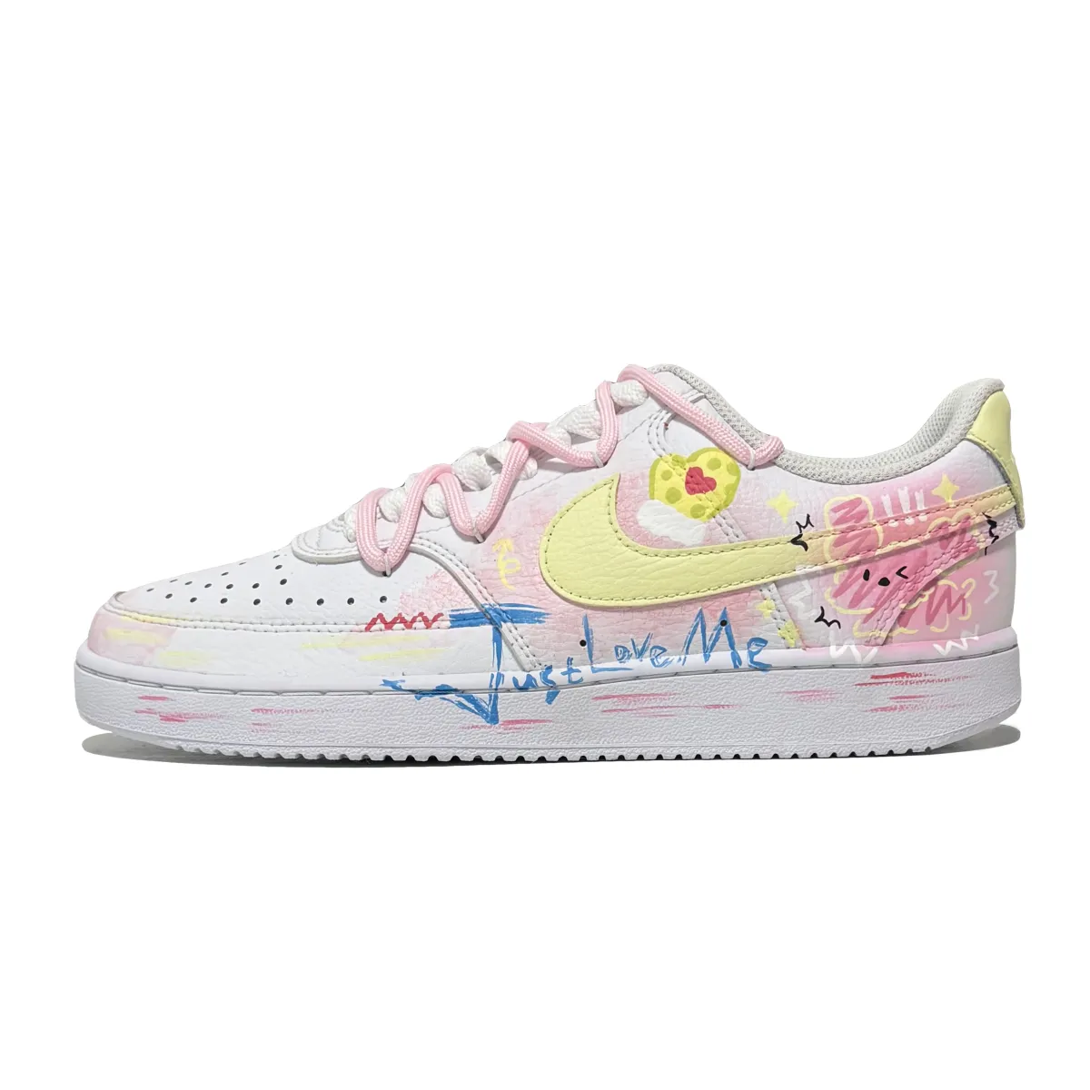 Nike Court Vision 1 Slip Resistant Abrasion Resistant Low top Skateboard Shoes Unisex Pink Yellow