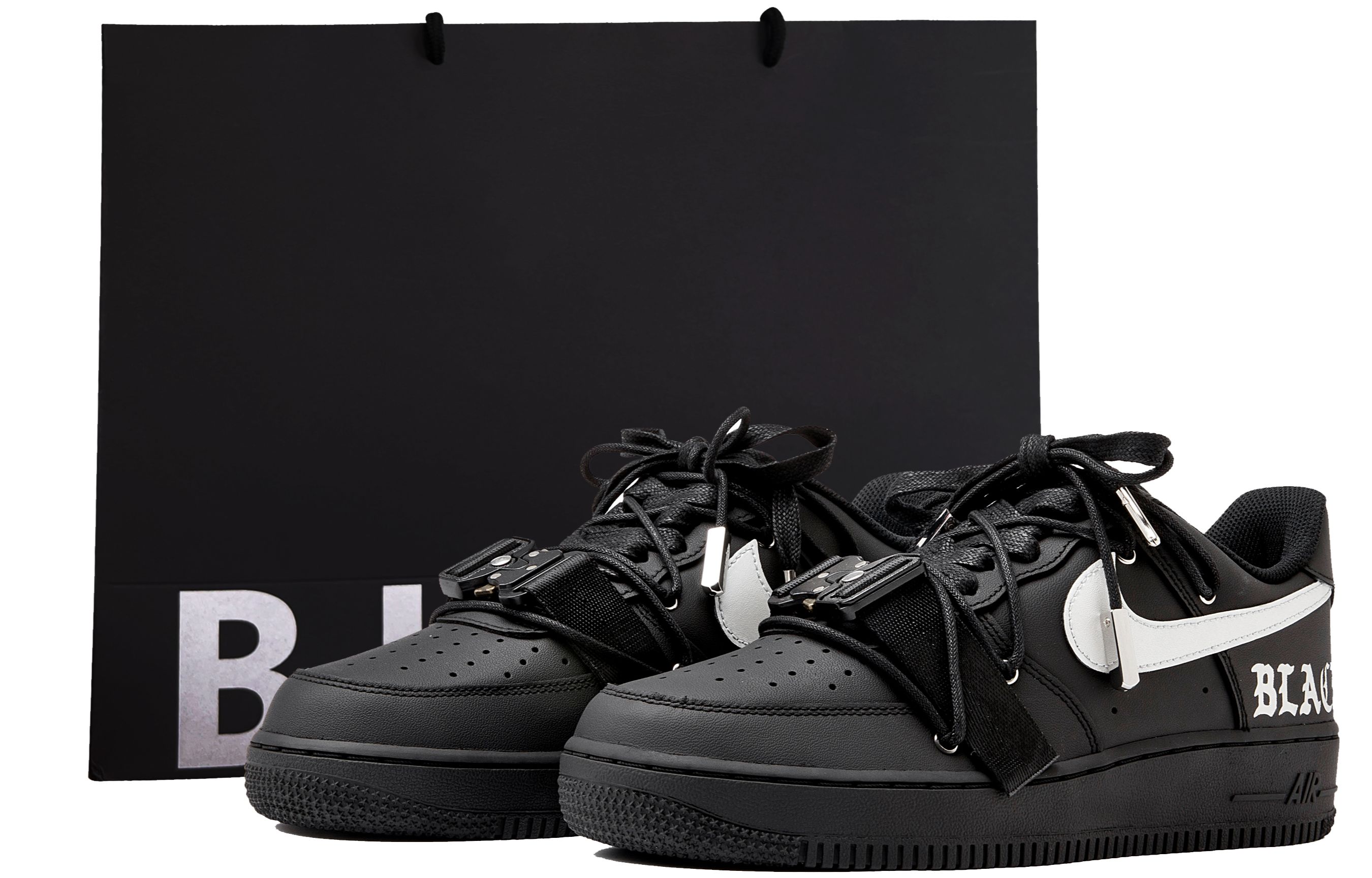 Nike Air Force 1 Coverage Slip Resistant Low top Skateboard Shoes Women's Black Silver