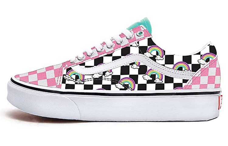 Vans Customs Checkerboard Rainbow Old Skool Pink/White Women's